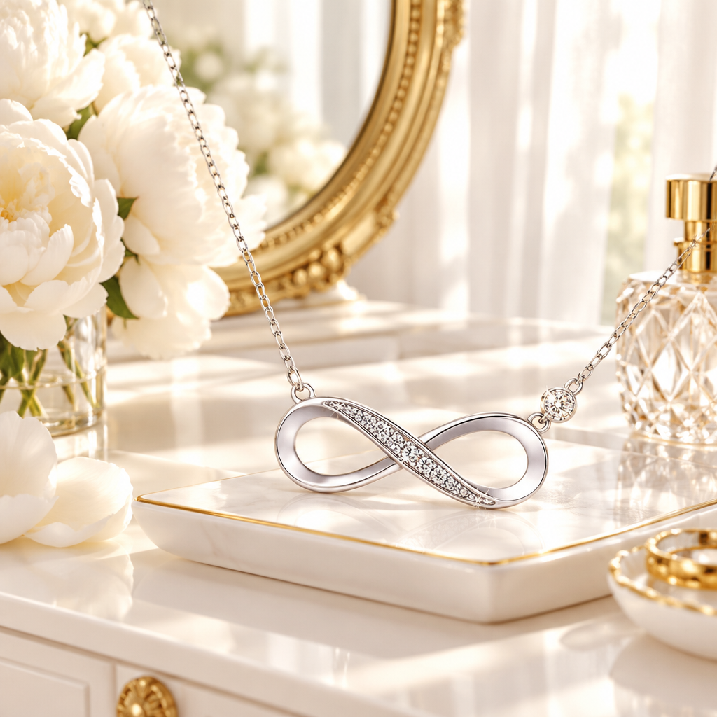 Collier infini argent ambiance lifestyle blanc et or