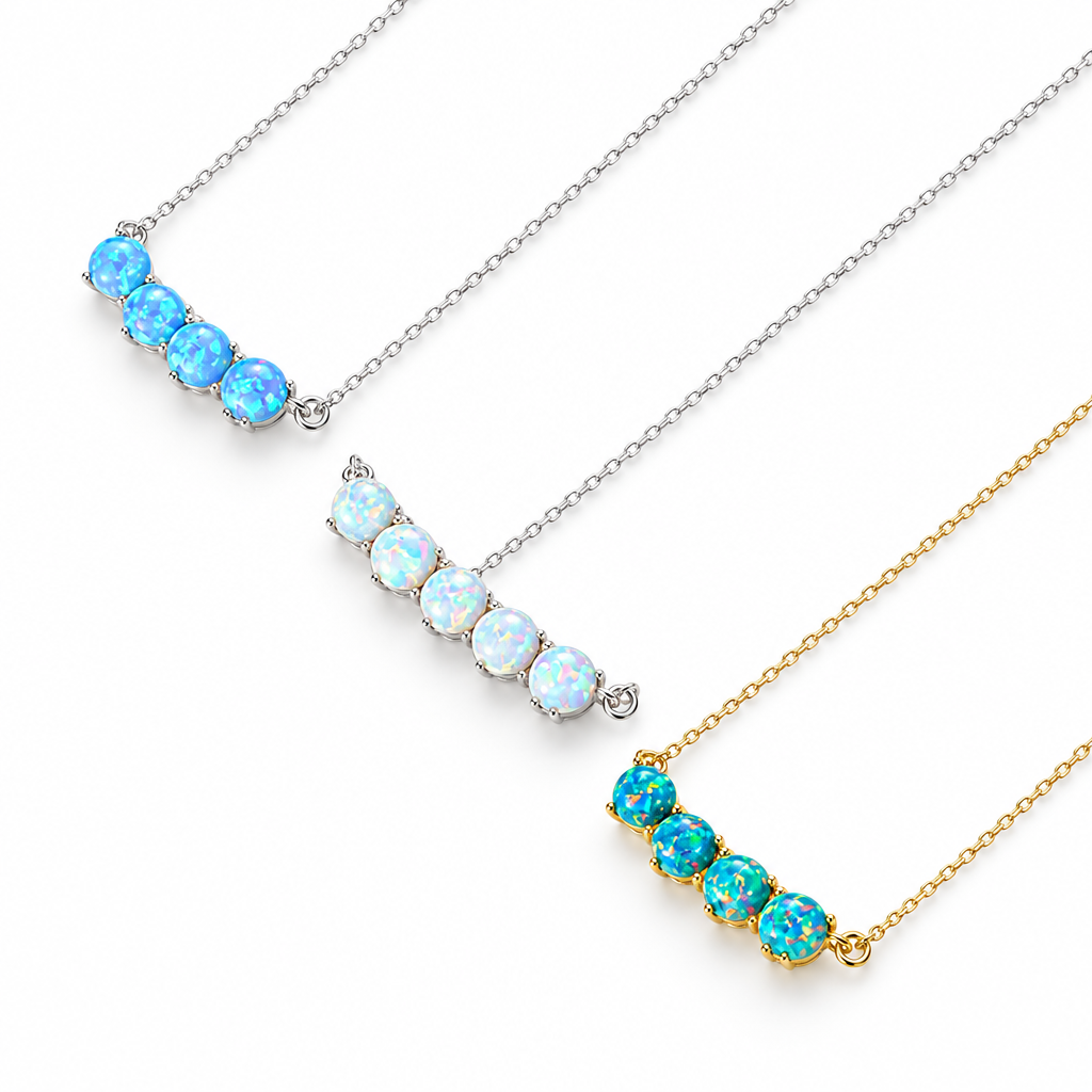 Collier opale 3 variantes bleu blanc turquoise or argent