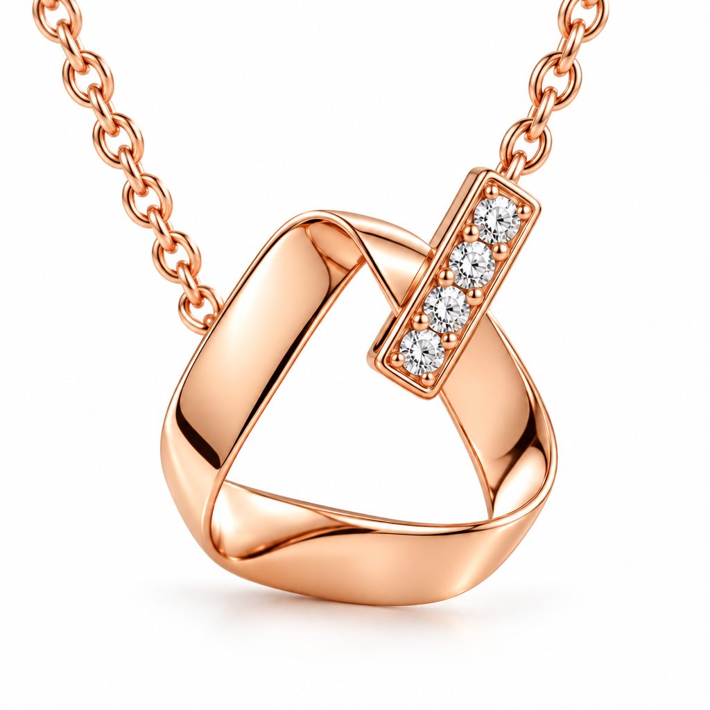 Collier anneau Mobius or rose zircon, packshot fond blanc – Kylara