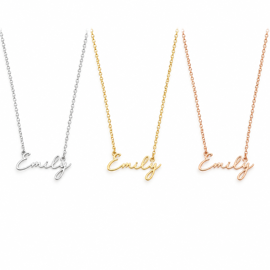 Collier prénom cursive 3 variantes argent or et or rose – bijou personnalisé Kylara