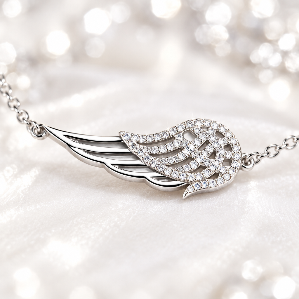 Gros plan bracelet aile ange argent zircon – joaillerie Kylara