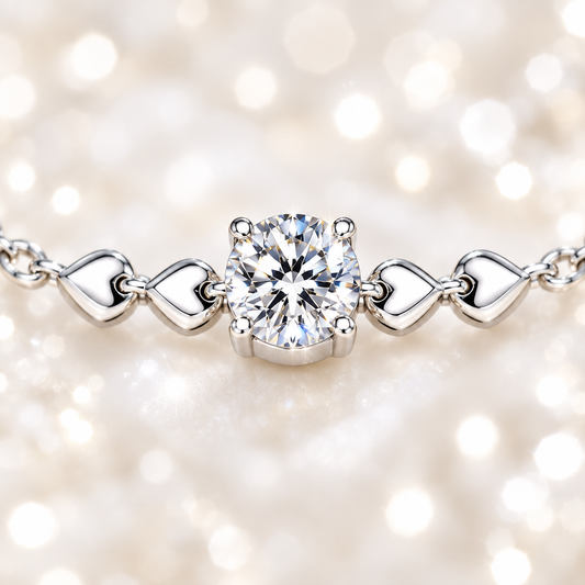 Gros plan bracelet moissanite cœur argent – Kylara
