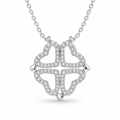 Collier multi-usage trèfle cœur S925 argent pavé de zircons, packshot fond blanc, bijou femme Kylara