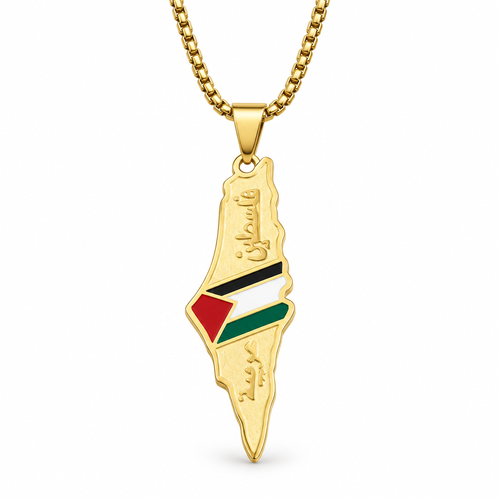 Collier pendentif carte or émail drapeau, packshot fond blanc – Kylara