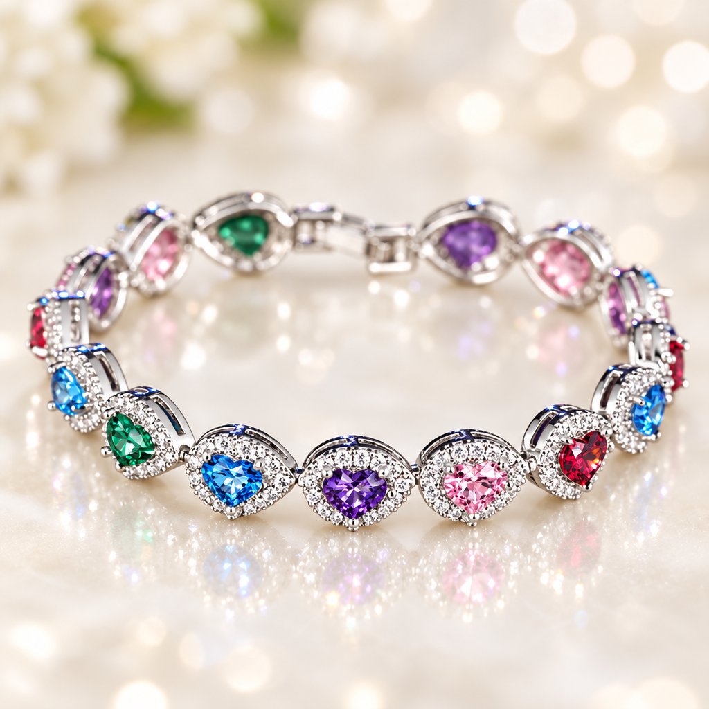 Gros plan bracelet jonc cœurs multicolores argent – joaillerie Kylara