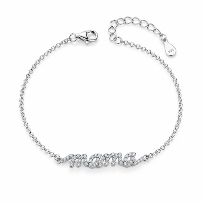 Bracelet mama script argent zircon blanc, packshot fond blanc – variante silver, Kylara