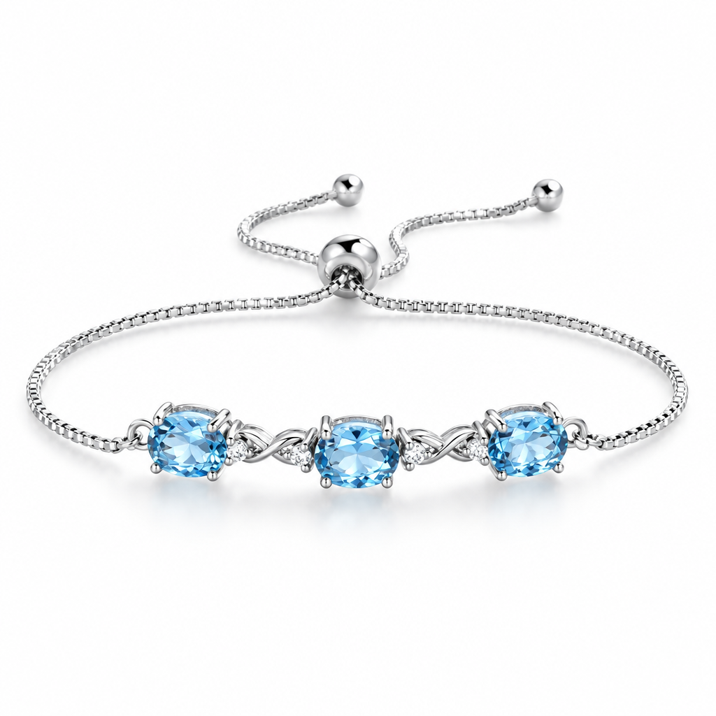Bracelet bleu ciel aigue-marine 3 pierres ovales argent – variante sky blue, Kylara