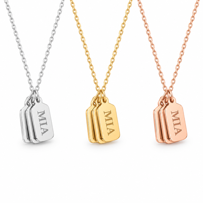 Collier tag gravé 3 variantes argent or et or rose – bijou personnalisé Kylara