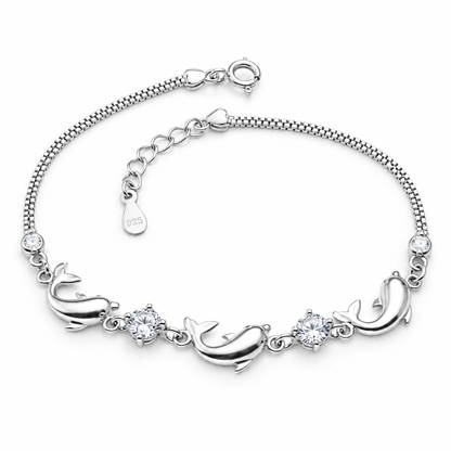 Bracelet dauphin argent pierres blanches zircon, packshot fond blanc – variante white, Kylara