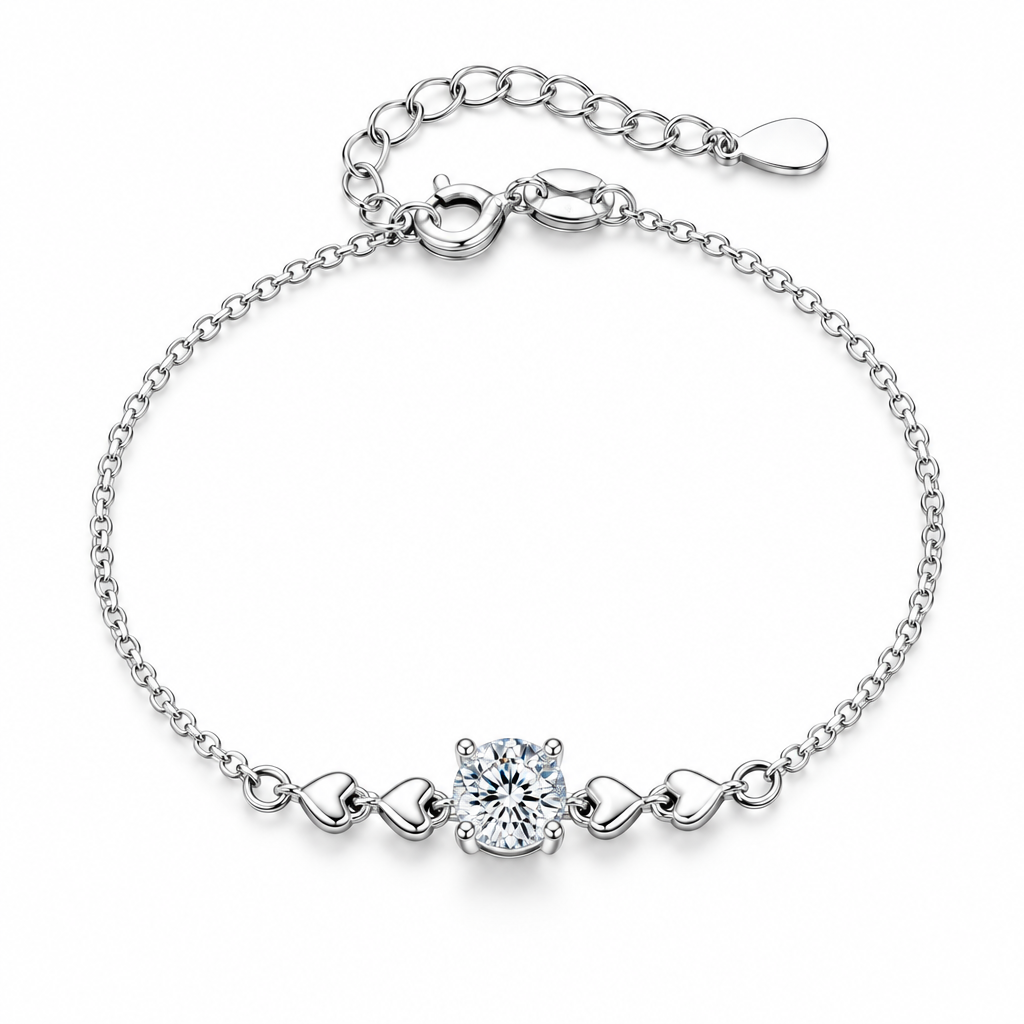 Bracelet argent moissanite cœur, packshot fond blanc – Kylara