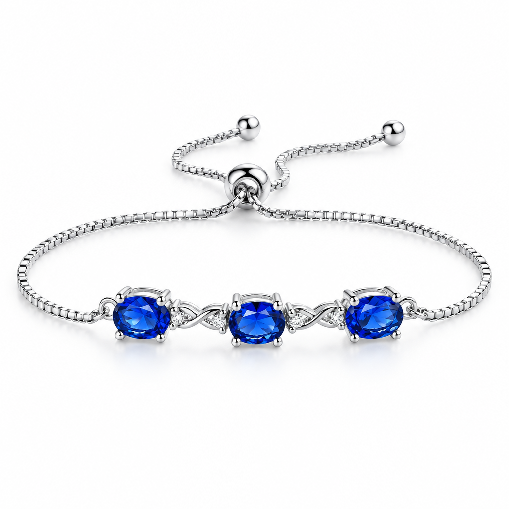 Bracelet bleu saphir moyen 3 pierres ovales argent – variante bleu moyen, Kylara
