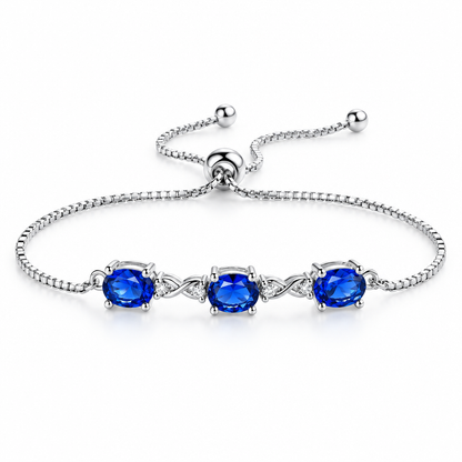 Bracelet bleu saphir moyen 3 pierres ovales argent – variante bleu moyen, Kylara