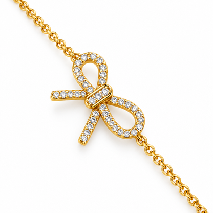 Bracelet nœud doré zircon S925, packshot fond blanc, bijou Kylara