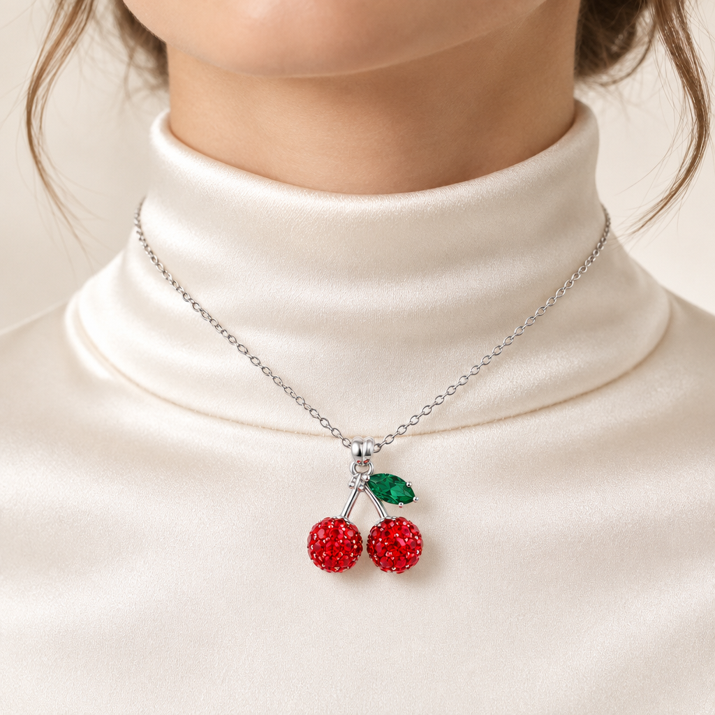 Mockup col roulé satin cerise pendant